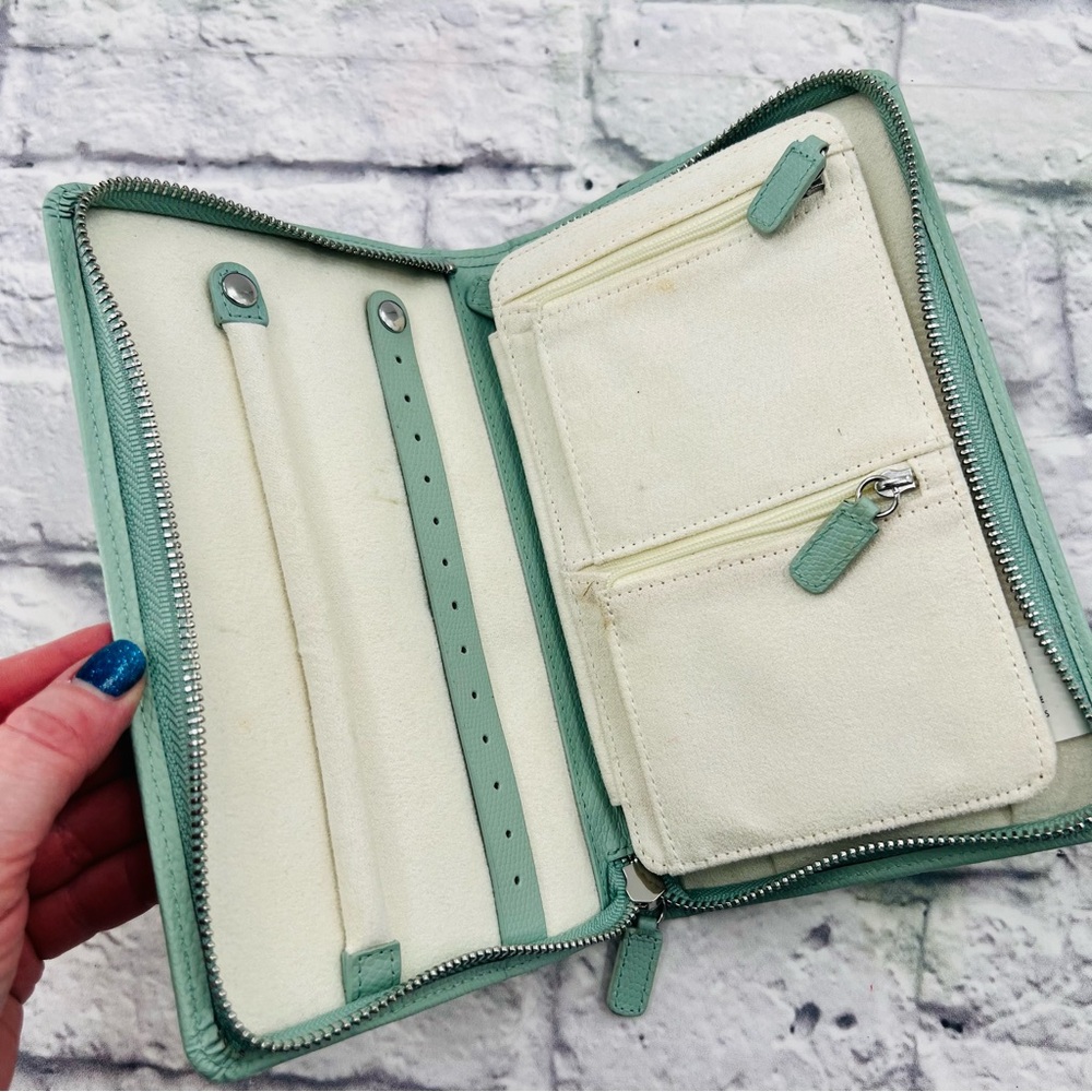 Wolf For Pottery Barn Mint Green Travel Jewelry Zip Case - Picture 3 of 6